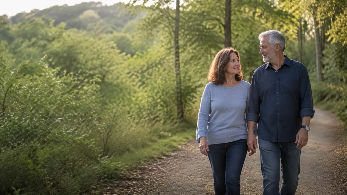 Healthy couple having a walk in the park